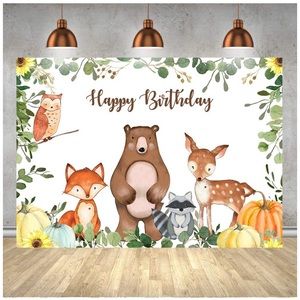 Happy Birthday woodland backdrop
